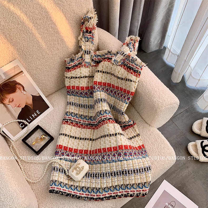 Đầm Hai Dây Mỏng Họa Tiết Sọc Ngọt Ngào Cá Tính Cho Nữ