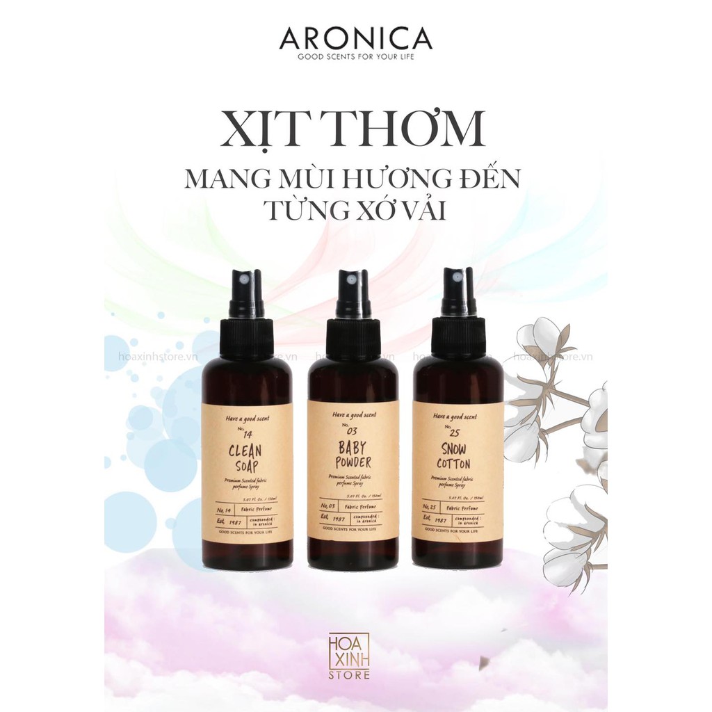 Xịt Thơm Vải Hàn Quốc Khử Mùi Cao Cấp Aronica Fabric Perfumes 150ml