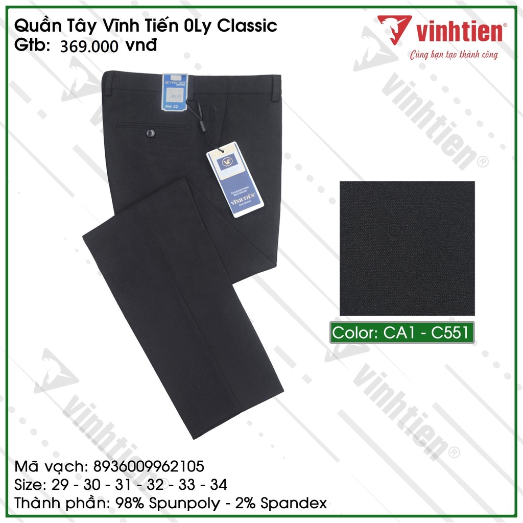 Quần Tây Nam 0ly Classic Form Thường Vĩnh Tiến 369 - Màu Đen Trơn