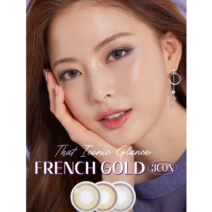 Lens 1 ngày Olens French Gold 3con Gray/Hazel áp tròng 14,2mm, nâu tây long lanh Hàn Quốc, siêu êm đeo 24h