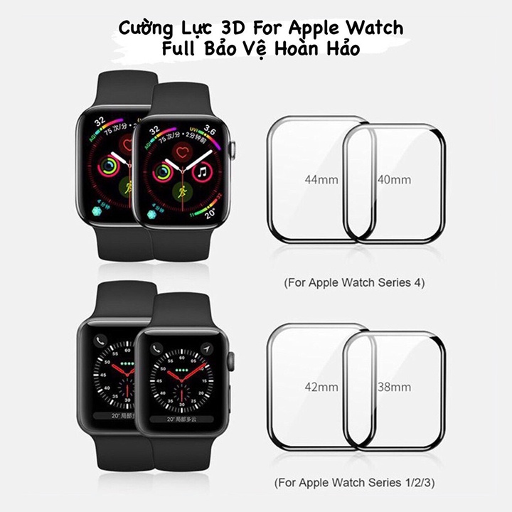 Kính cường lực apple watch nano dẻo, cong 3D bảo vệ đồng hồ thông minh Series 1/2/3/4/5/6/SE - Size 38/40/42/44mm