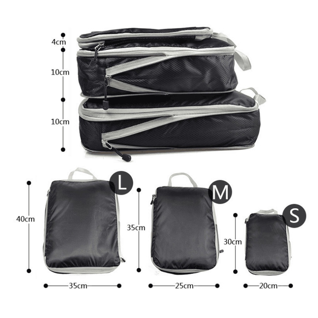 3 Pieces Packing Cubes Set Travel Luggage Packing Organizer Travel Compression Suitcase Bags - Black