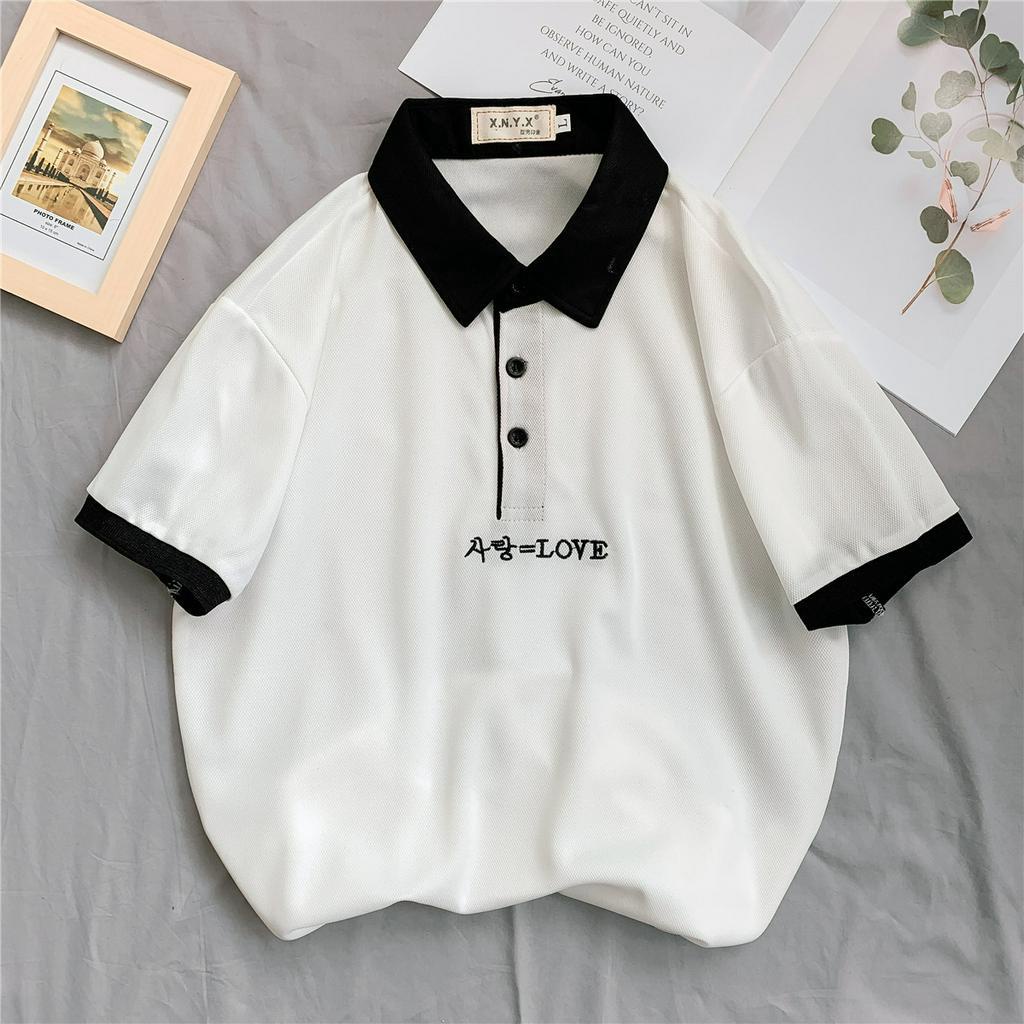 Áo thun polo tay nam lửng dáng rộng cá tính trẻ trung cho nữ phong cách Hàn Quốc áo phông Áo Mùa Hè nam fashion bigsize unisex t shirt