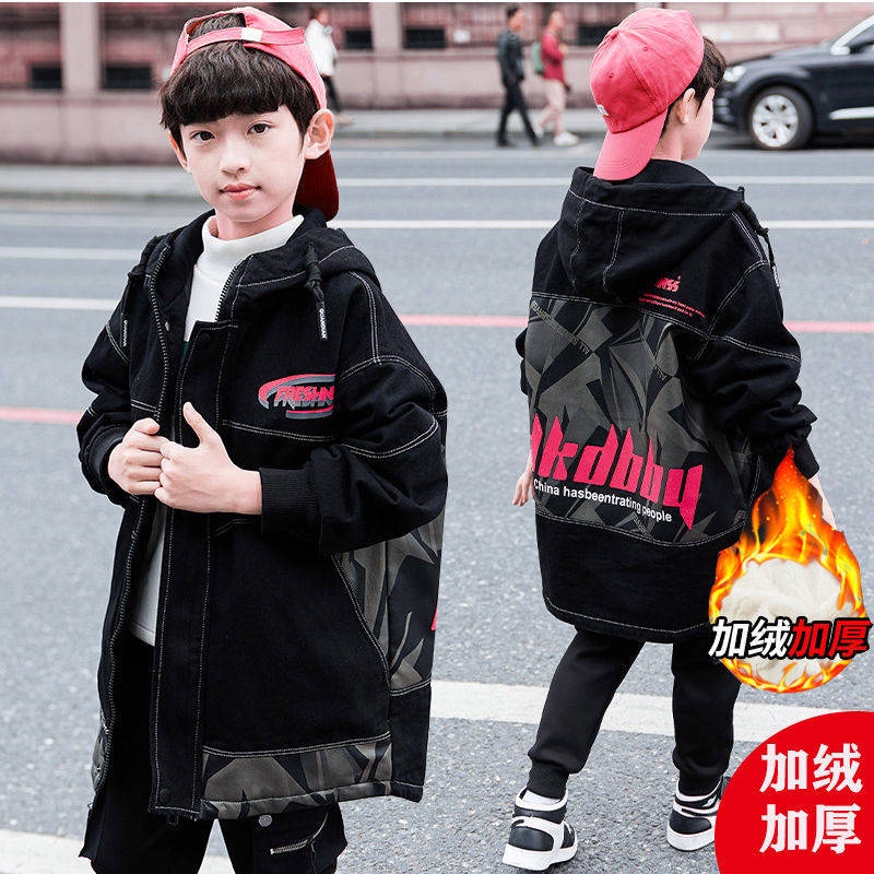 Áo khoác cotton lót nhung dày dặn thời trang mùa đông cho bé trai 5 7 2021 10 13 15 tuổi