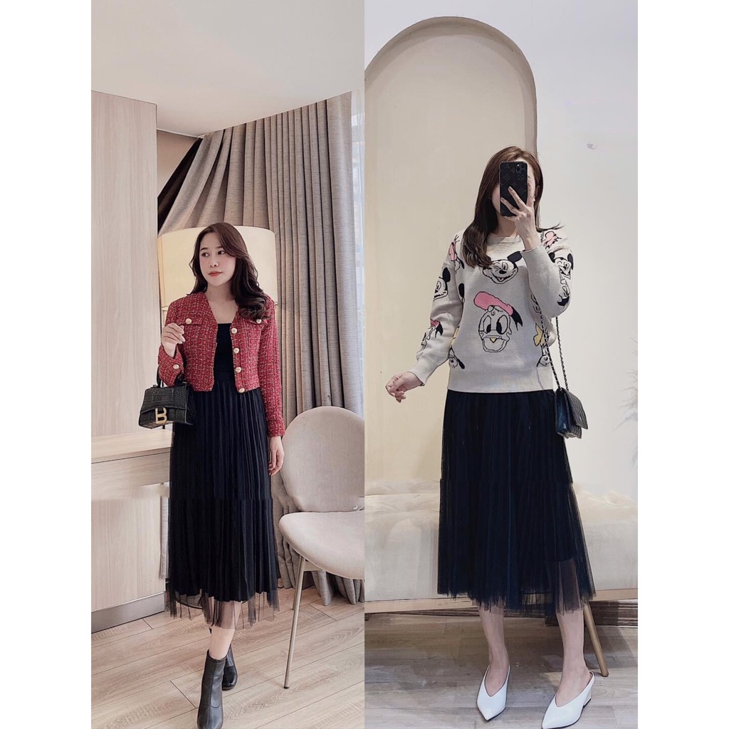 [HÀNG ĐẸP] Chân Váy Nữ Xếp Ly Hai Lớp Nhũ Và Ren Dáng Midi_Dịu Dàng_Tôn Dáng | BigBuy360 - bigbuy360.vn