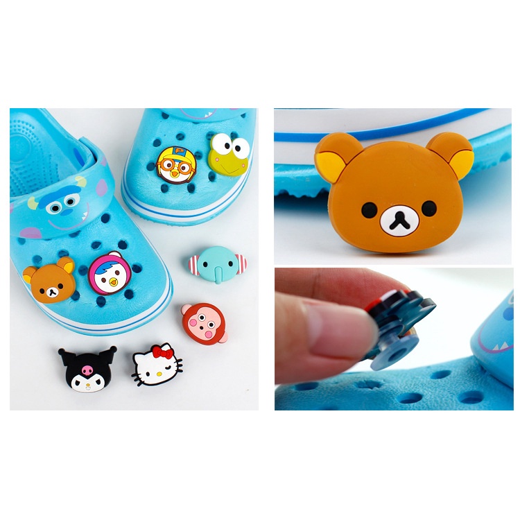 Dép Crocs Hình Doraemon / Ếch / Pikachu / Gấu Jibitz Charm Hello Kitty Dễ Thương Trang Trí Cho Nữ