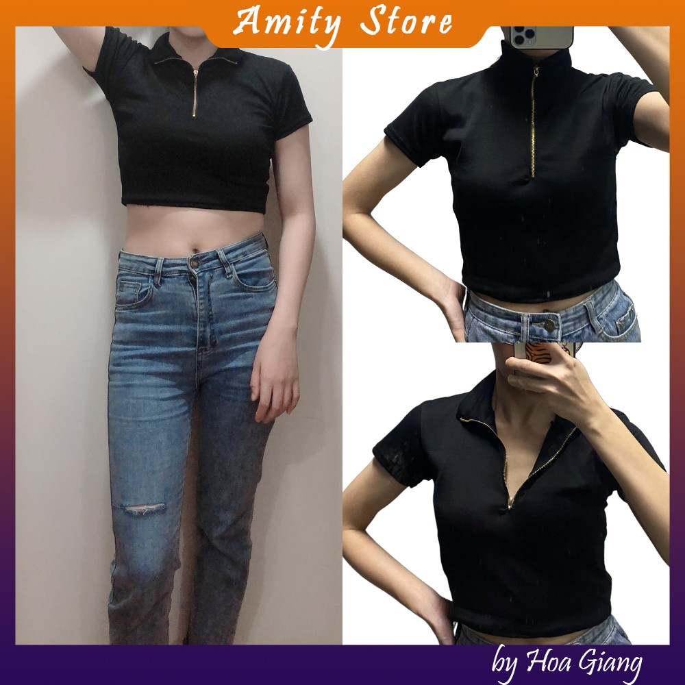 [Áo croptop nữ] Áo thun nữ croptop dáng ôm, croptop nữ có khóa cổ gợi cảm (Ảnh video thật) A02 AmityStore | BigBuy360 - bigbuy360.vn