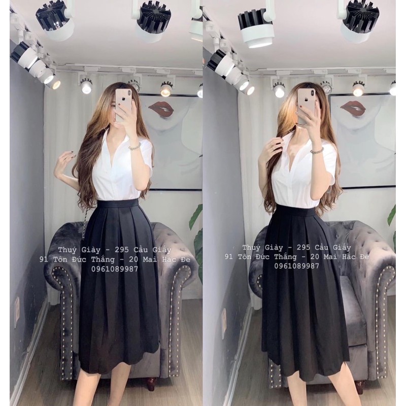 🌸[ TIỀN NÀO CỦA ẤY]🌼Chân váy xếp ly dáng dài màu đen, màu nâu- chân váy xếp ly công sở đẹp