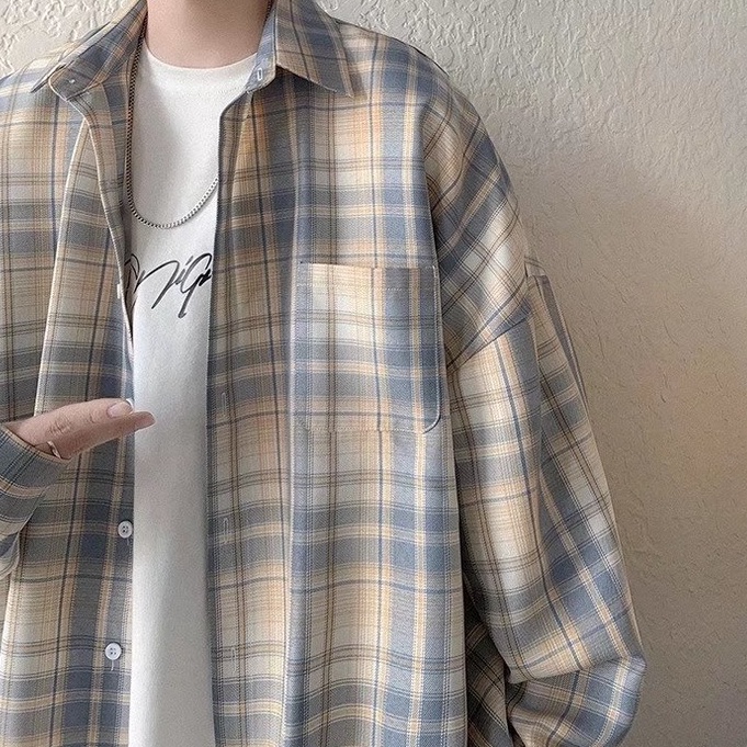 Áo Sơ Mi Caro Tay Dài Thời Trang Dành Cho Nam Áo Sơ Mi Kaki ÁO Sơ Mi Nam HàN QuốC Áo Sơ Mi Có TúI áo sơ mi nữ form rộng