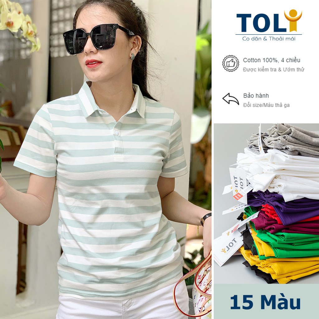 Áo thun nữ Cổ Sơ Mi (Cổ trụ) TOLI, chất cotton 4 chiều mềm mịn, co dãn Xanh Ya | BigBuy360 - bigbuy360.vn