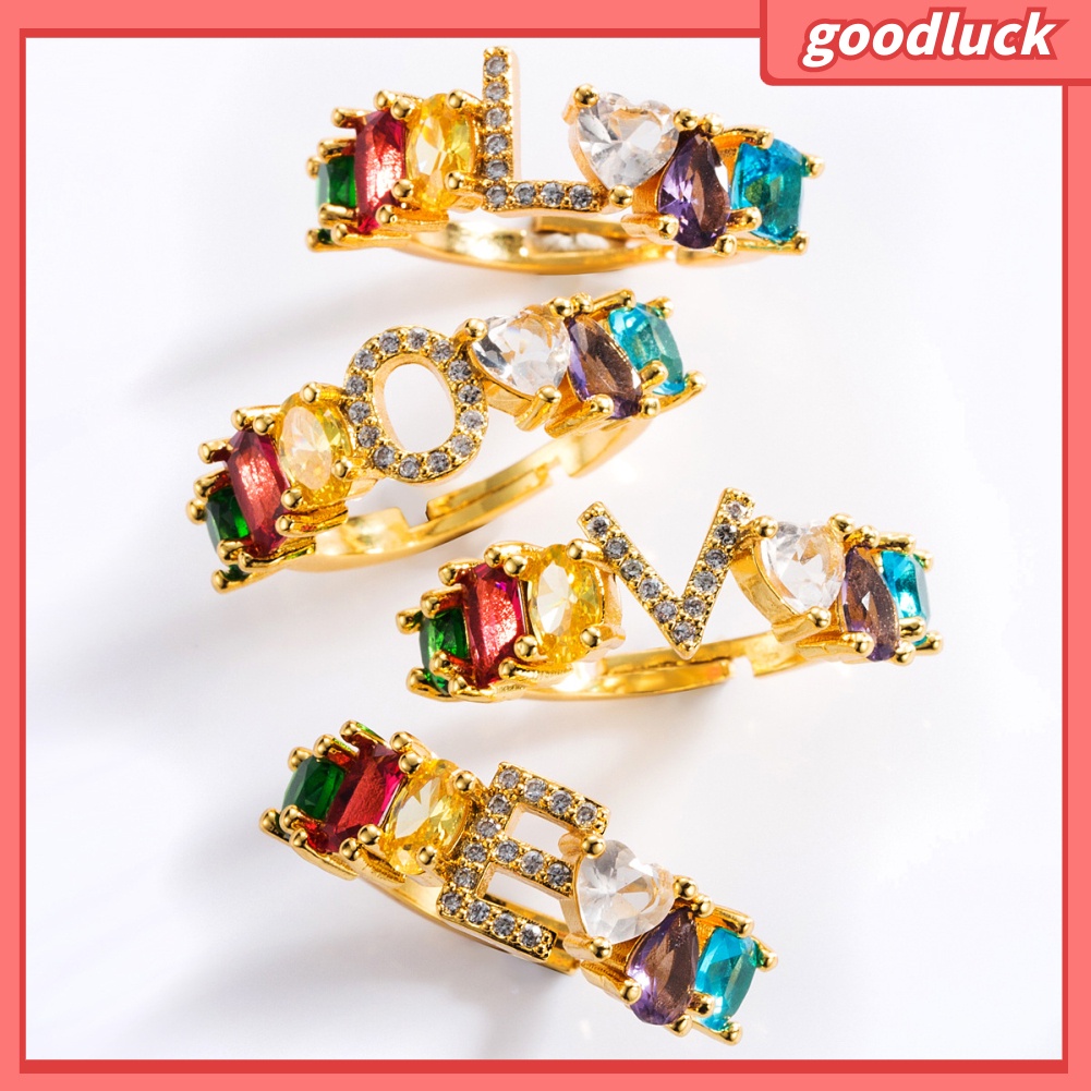 Nhẫn Hở Unisex Đính Đá Zirconia Cầu Vồng Có Thể Điều Chỉnh Kích Cỡ