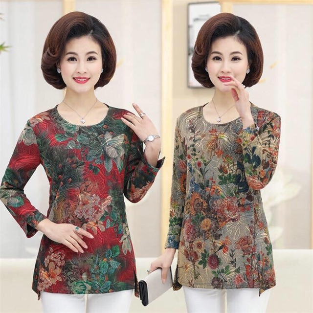 Áo nữ trung niên cao cấp thiết kế chất liệu thun ren co giãn phối hoa sang trọng QCNP1399