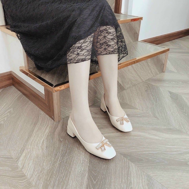 GIÀY BÚP BÊ ĐÍNH NƠ MŨI VUÔNG CÓ GÓT SIÊU XINH