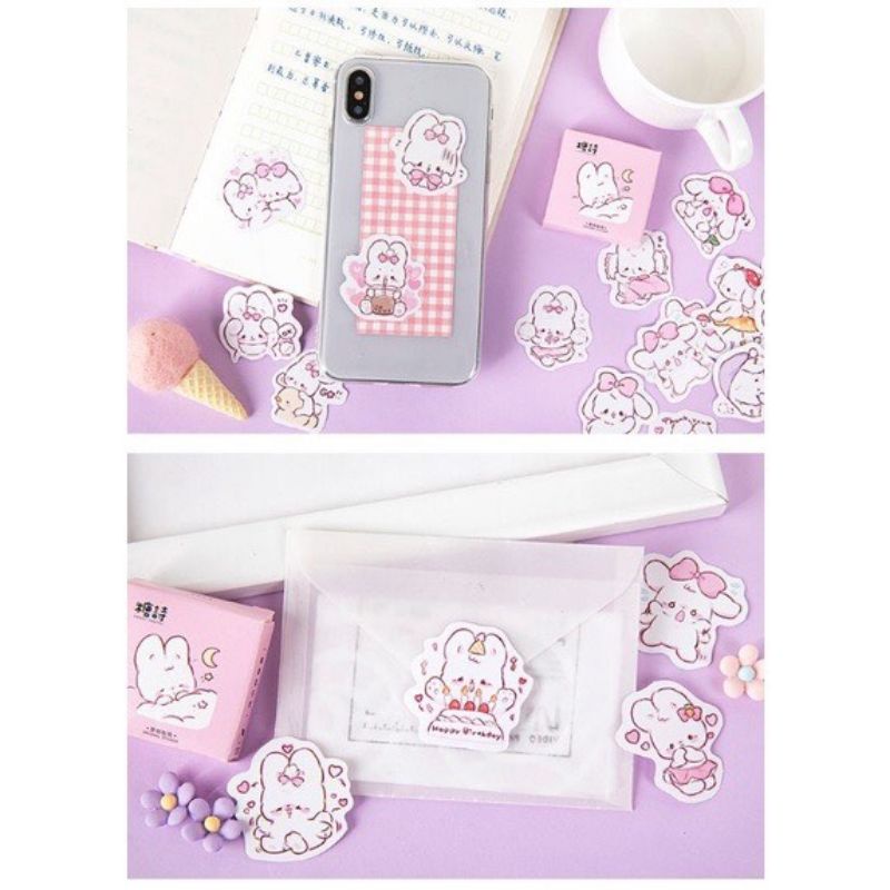 Combo sticker dán bình nước bàn phím điện thoại và dây thun cột tóc