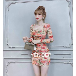 Đầm nữ body nhún họa tiết hoa trẻ trung cá tính thời trang thiết kế Arava nt70