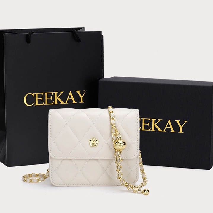 🌸Hàng Order🌸 Túi Xách Nữ CEEKAY Da Trơn Họa Tiết Nắp Gập Đính Hoa Quai Da Phối Xích Sang Chảnh Nữ Tính 🌸Hàng Quảng Châu