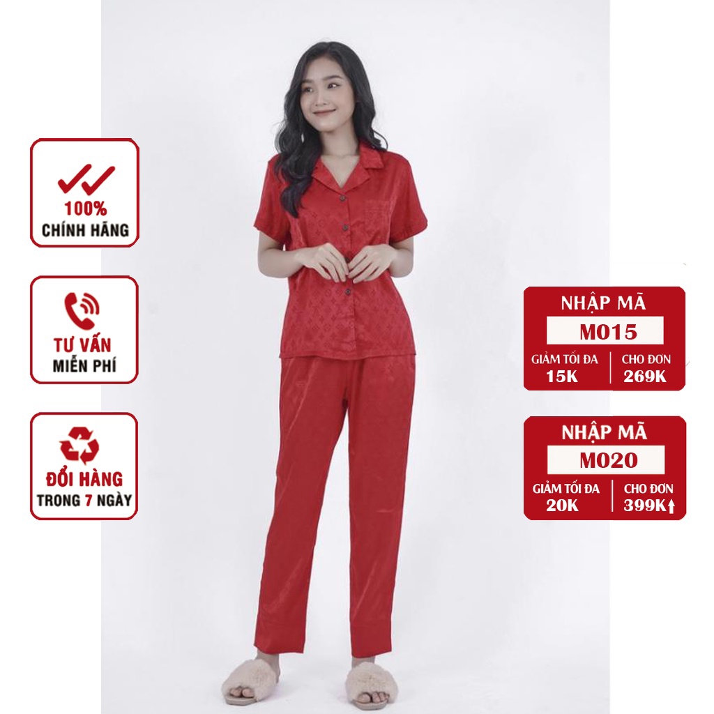 Bộ Đồ Ngủ, Đồ Bộ Pijama Lụa Gấm Tay Ngắn, Quần Dài Họa Tiết Đơn Giản, Chất Vải Cao Cấp - 𝑴𝑰𝑵𝑺𝑯𝑶𝑷 | BigBuy360 - bigbuy360.vn