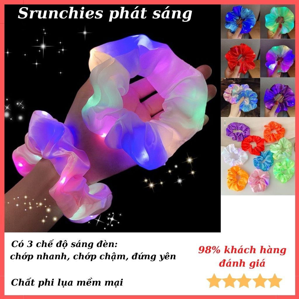 Dây Cột Tóc Srunchies Phát Sáng, Chất Phi Lụa Mềm Mại, Màu Sắc Đa Dạng, Tươi Tắn, Dễ Thương, Phụ Kiện Tóc Hàn Quốc Xinh