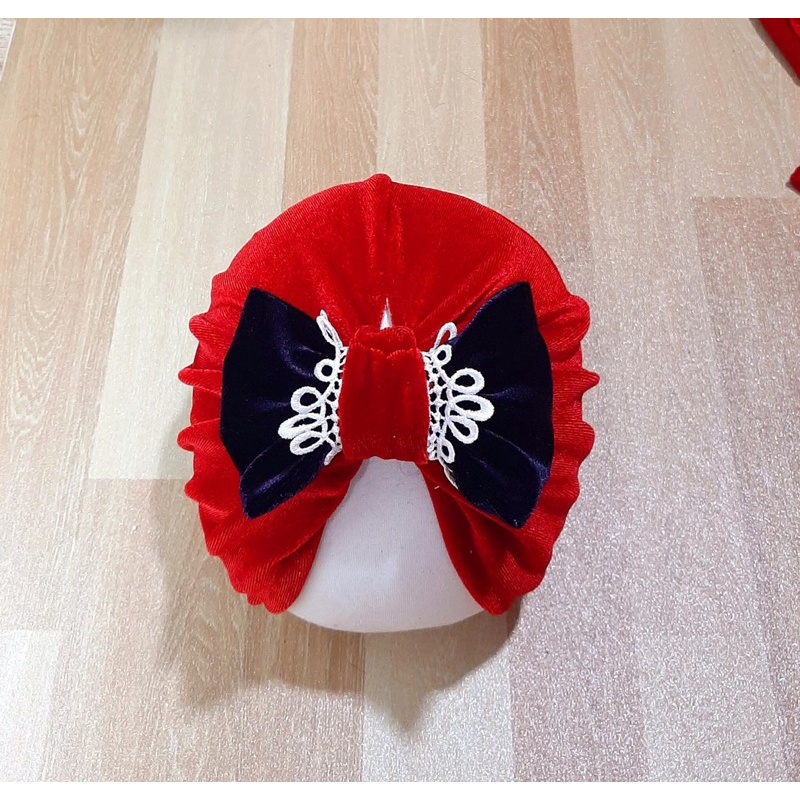 [mẫu mới] Nón turban cho bé vải nhung màu đỏ -  7 kiểu