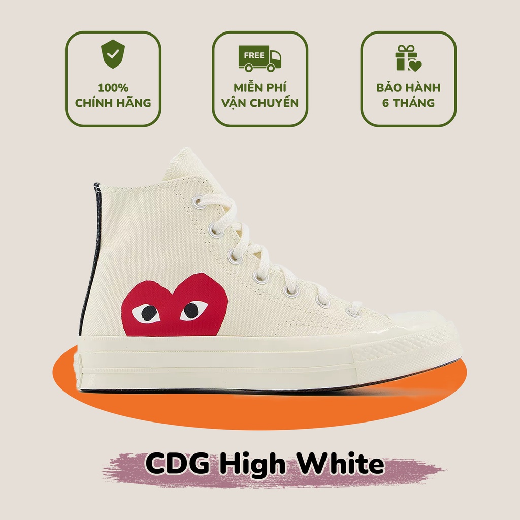 [  CHÍNH HÃNG ] giày sneaker CONVERSEE CDG HIGH WHITE