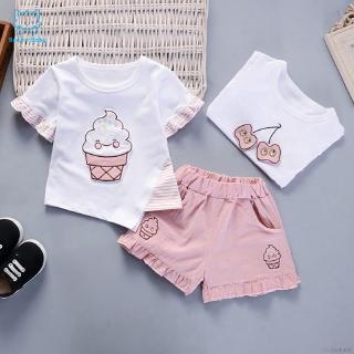 Baby Girls Clothes Kids Set Fashion Cartoon Pattern Short Sleeve Clothing Kids Cartoon Clothes Set