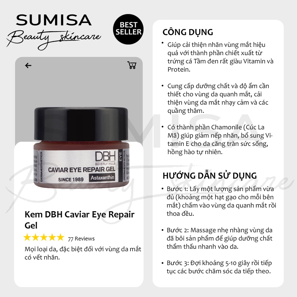 Kem DBH Caviar Eye Repair Gel chống lão hóa giảm nếp nhăn quanh mắt