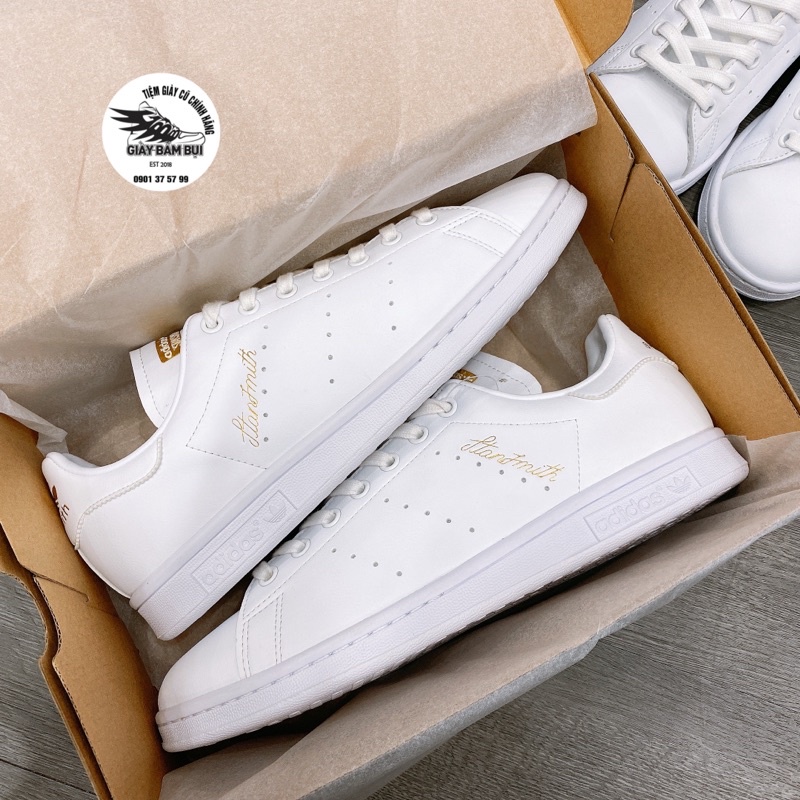 Giày adidas stanmith trắng chữ gold ( H00307