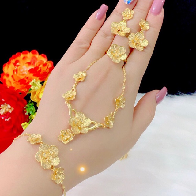 Set bộ trang sức cưới dát vàng 24k cao cấp