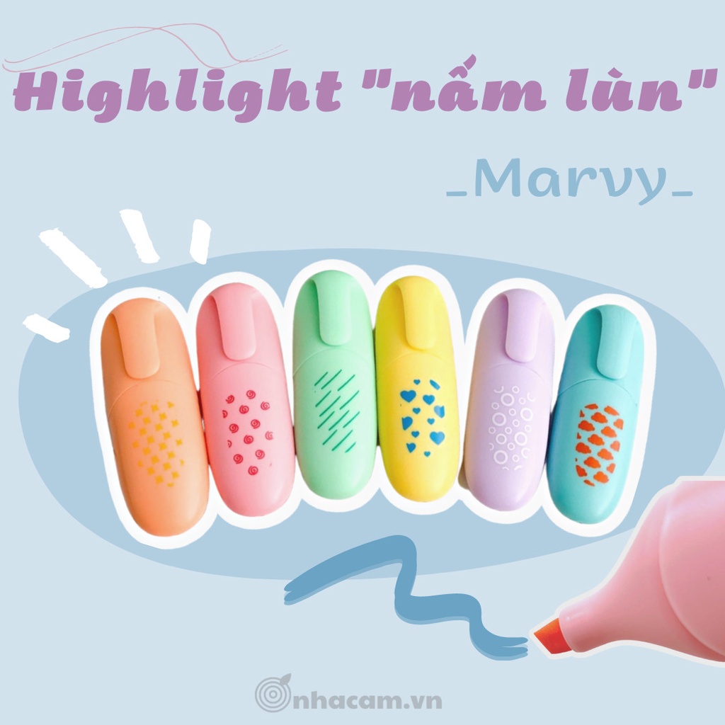 [1 Cây] Bút Nhớ Dòng Highlight MARVY Lùn Nhà Cam