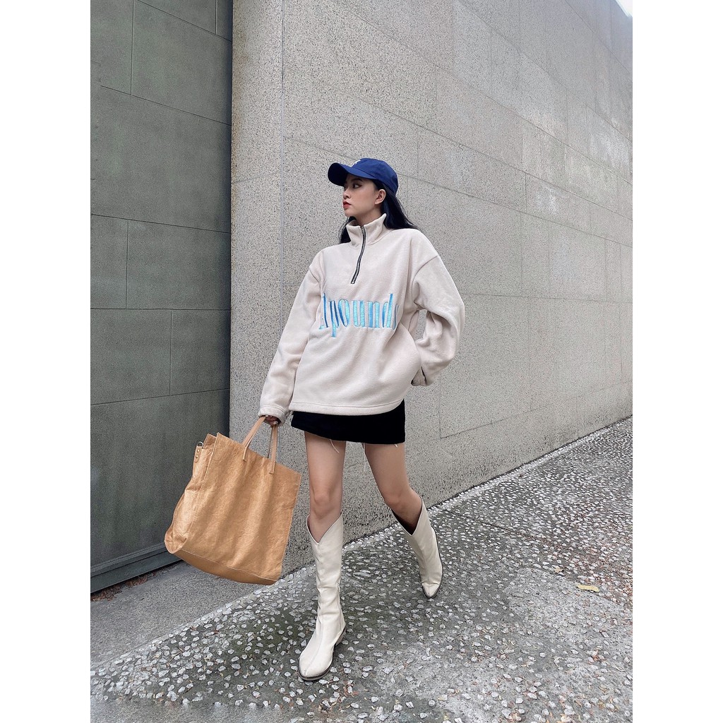 Áo bông quarter zip logo thêu 21pounds