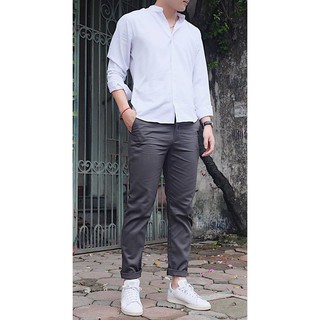 [Dũng Đồ Nam] Quần Vải Kaki Nam Hàn Quốc Mẫu Chống Nhăn - Màu Xám Đen