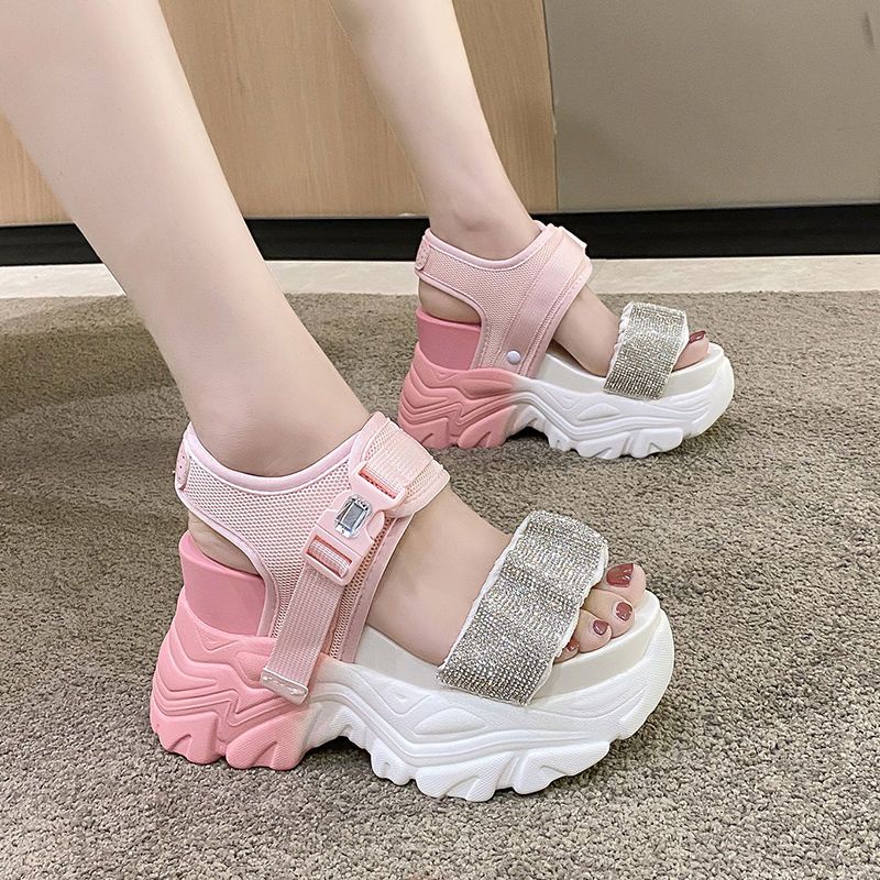 Giày Sandal Thể Thao Đế Dày Quai Dán Đính Đá Phong Cách Thời Trang Mới 2022