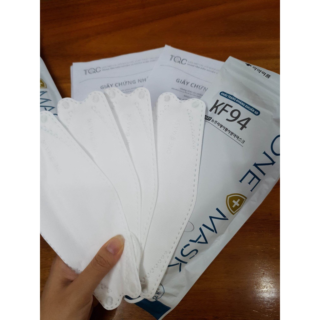 Khẩu trang KF94 4 lớp, hàng mịn, không hôi vải, không xù lông, túi 10 cái màu trắng, xanh, xám, hãng One Mask