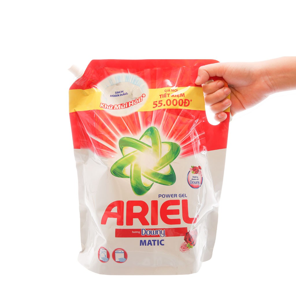 Nước Giặt Ariel Power Gel Hương Downy Matic Dạng Túi 2,15kg (Tẩy sạch vết bẩn tốt hơn gấp 2 lần)