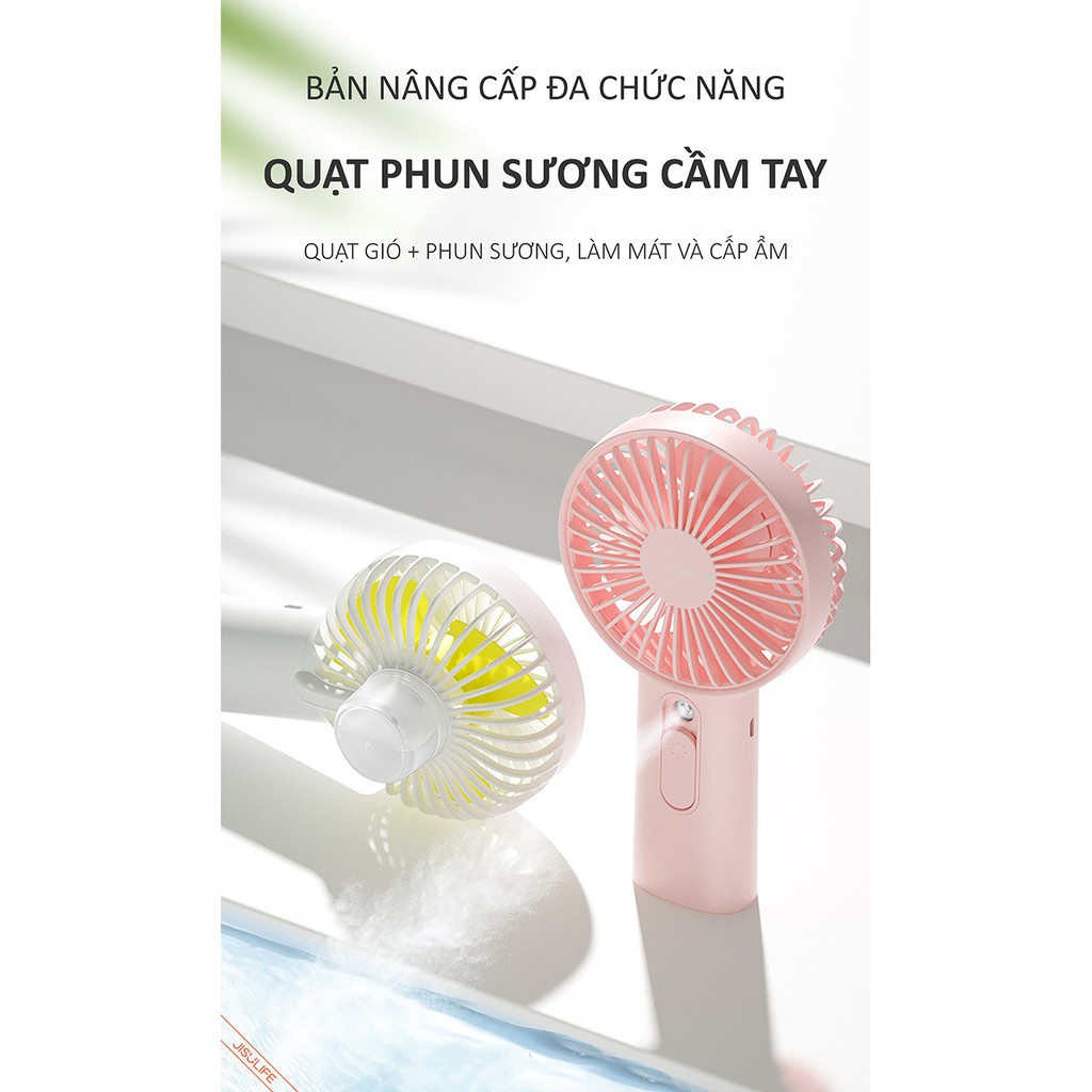 Quạt Mini Cầm Tay Phun Sương Tích Điện Jisulife F9 - 4000mAh Hot 2021 - 3 Cấp Độ Gió Siêu Mát,Động Cơ Không Chổi Than | WebRaoVat - webraovat.net.vn