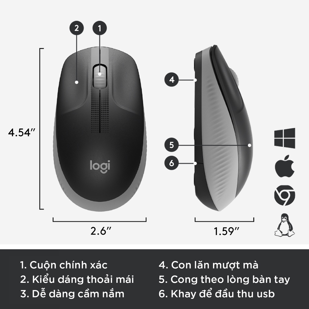 Chuột không dây Logitech M191 thiết kế đối xứng dùng được cả 2 tay - Hàng chính hãng