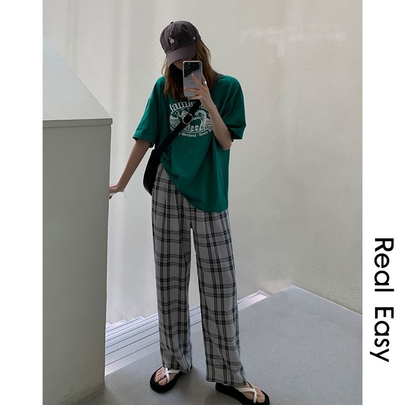 Quần Dài Lưng Cao Ống Rộng Họa Tiết Kẻ Sọc Thời Trang Mùa Đông Mới Cho Nữ