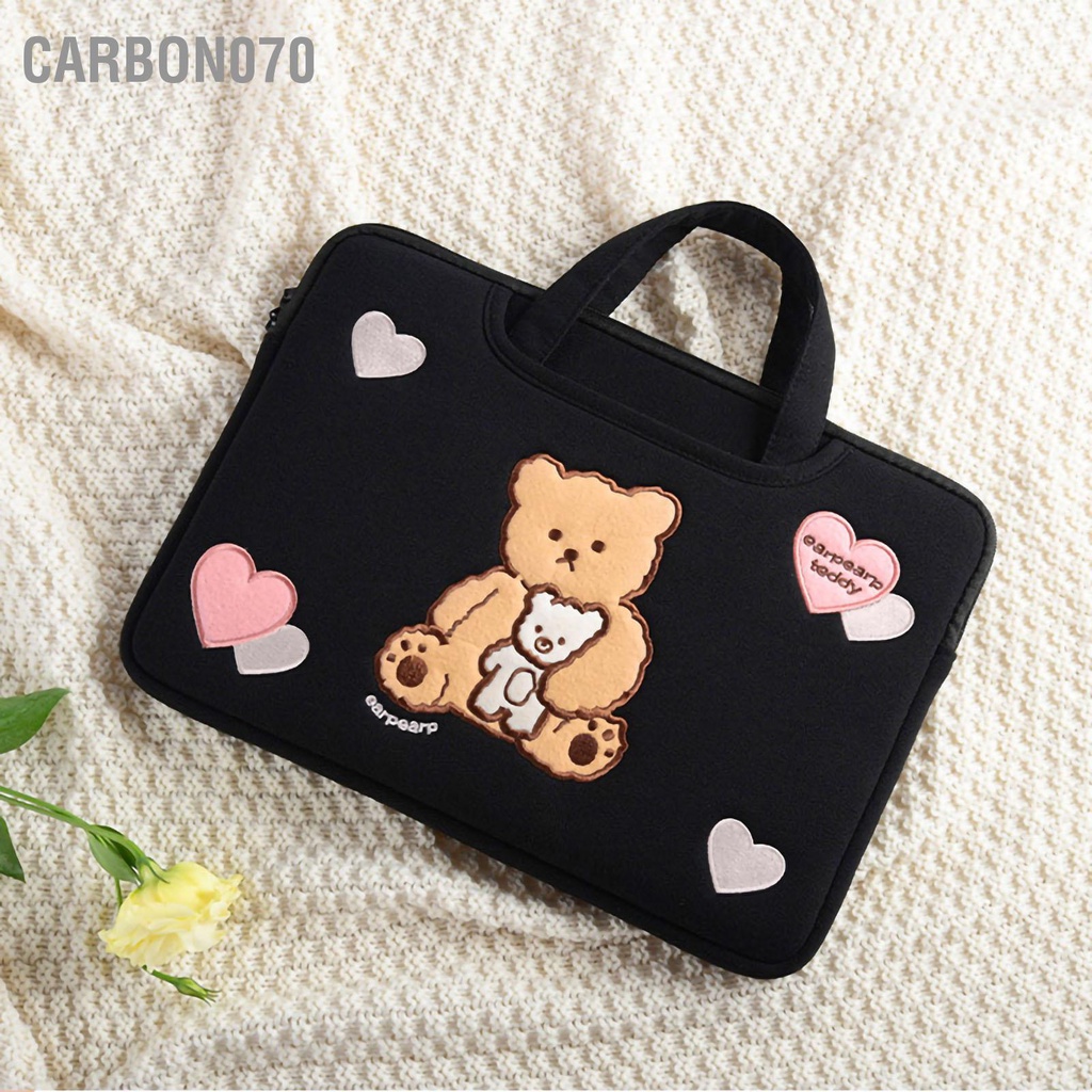 Carbon070 Gấu Túi đựng máy tính xách tay dễ thương chống va đập Hoa văn thêu dày Máy cho phòng tại nhà Du lịch 15.6in