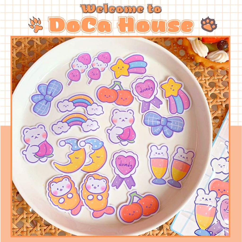 Gói 20 hình dán sticker cute trang trí, decor bình nước bàn học đồ dùng học tập dễ thương DC46