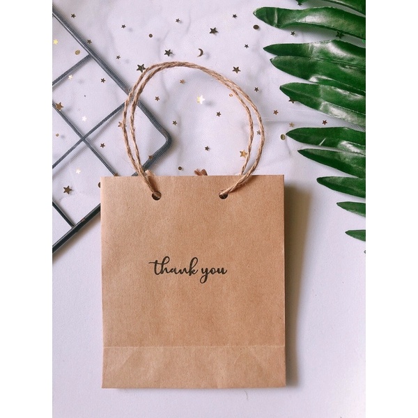 Túi giấy xi măng/kraft vintage giá rẻ có quai chữ Thank You xinh xắn 13 x 12 x 5cm