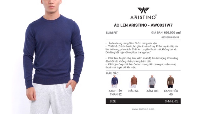 [SALE 40%] Áo len dài tay Aristino AWO031W7 form ôm tay phối năng động