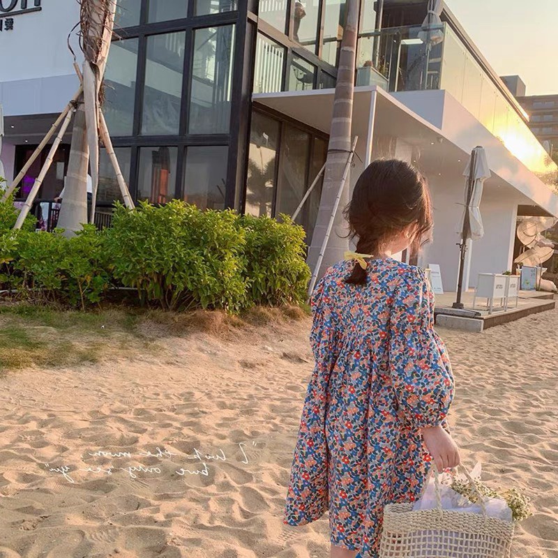 Váy dài tay cho bé gái họa tiết hoa nhí cực xinh Váy thu bé gái T01