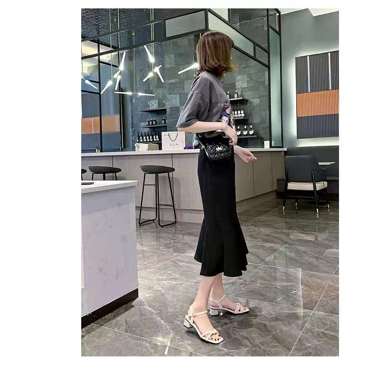 Sandal Cao Gót Guốc ULZZANG 5 Phân Quai Chéo Mũi Vuông