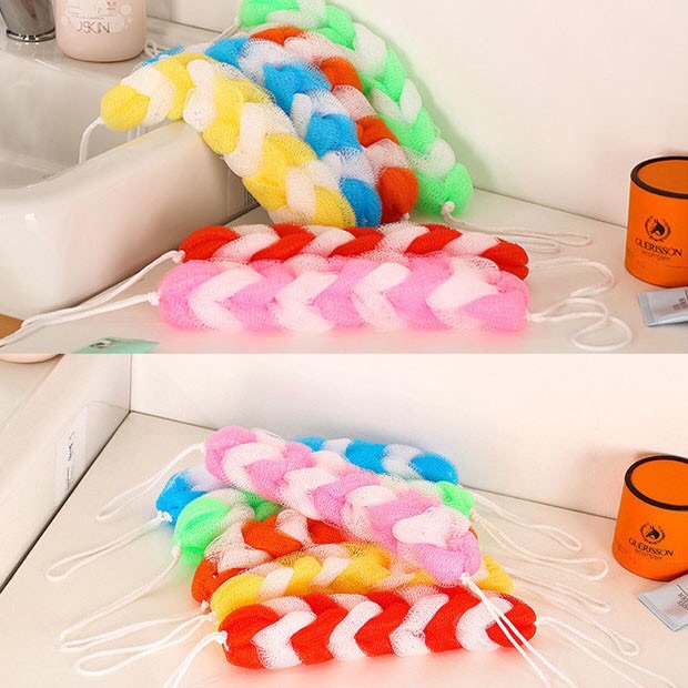 Bông tắm vải lưới mềm mại cao cấp, bông tắm tạo bọt kéo dài nhiều màu
