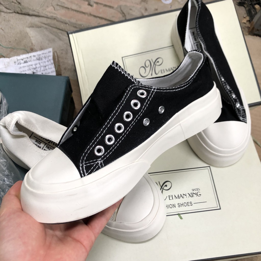 Giày Thể Thao Giày Sneaker Nữ Ulzzang Đế Bánh Mì Basic Vải Canvas