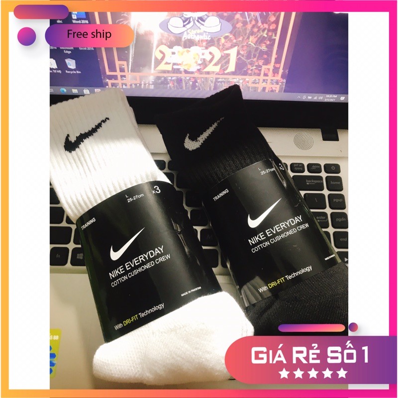 🔥FREESHIP🔥 Combo(3 Đôi) Tất/Vớ Nike Dry-Fit Cổ Cao Gym Nam Nữ