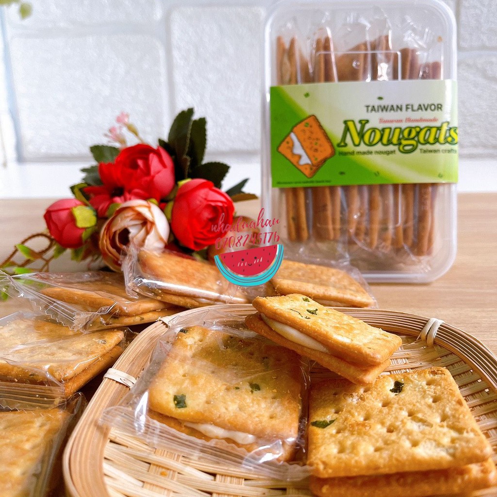 Bánh hành kẹp nougat phomai kéo sợi Đài Loan hàng xịn siêu ngon gói 250g 16 bánh