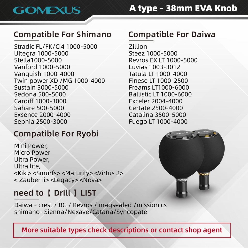 Núm tay cầm GOMEXUS hỗ trợ cho trục thu nới dây câu cá Shimano Compiex Daiwa Exist Certate Ryobi Smurfs Nova SW 38mm EA38