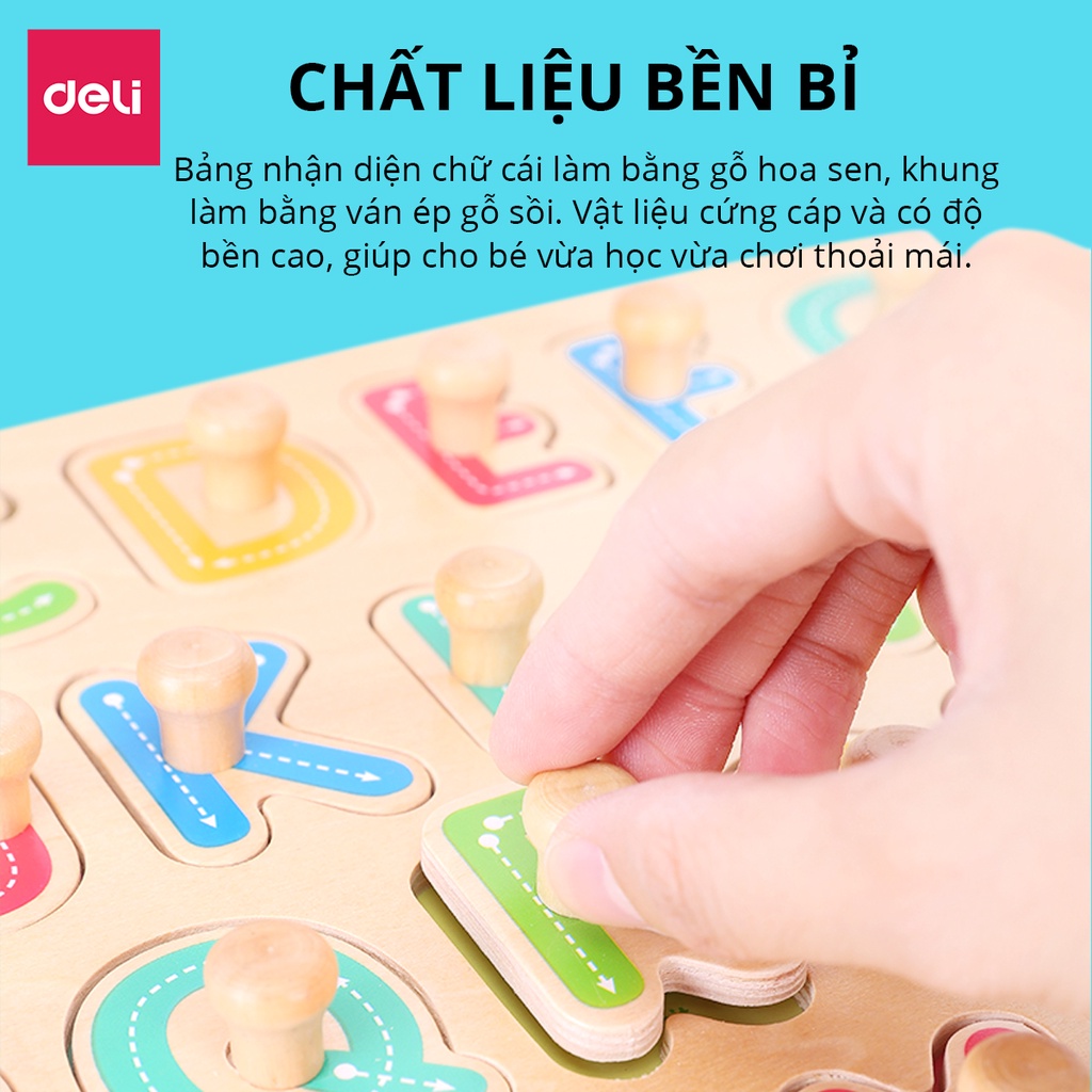 Bảng chữ cái Deli - Ván ép gỗ trầm cho trẻ từ 3 đến 6 tuổi, từ A tới Z, đã được kiểm định để bé làm quen với chữ cái