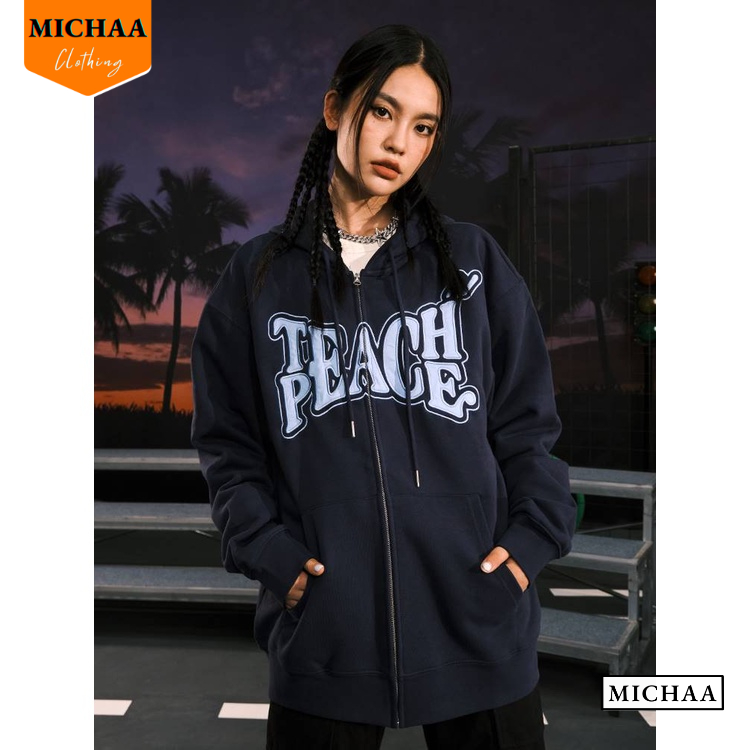 Áo Khoác Hoodie Nỉ TEACH PEACE Nam Nữ Ulzzang Unisex, Áo Khoác Form Rộng Thời Trang - MICHAA AKN96